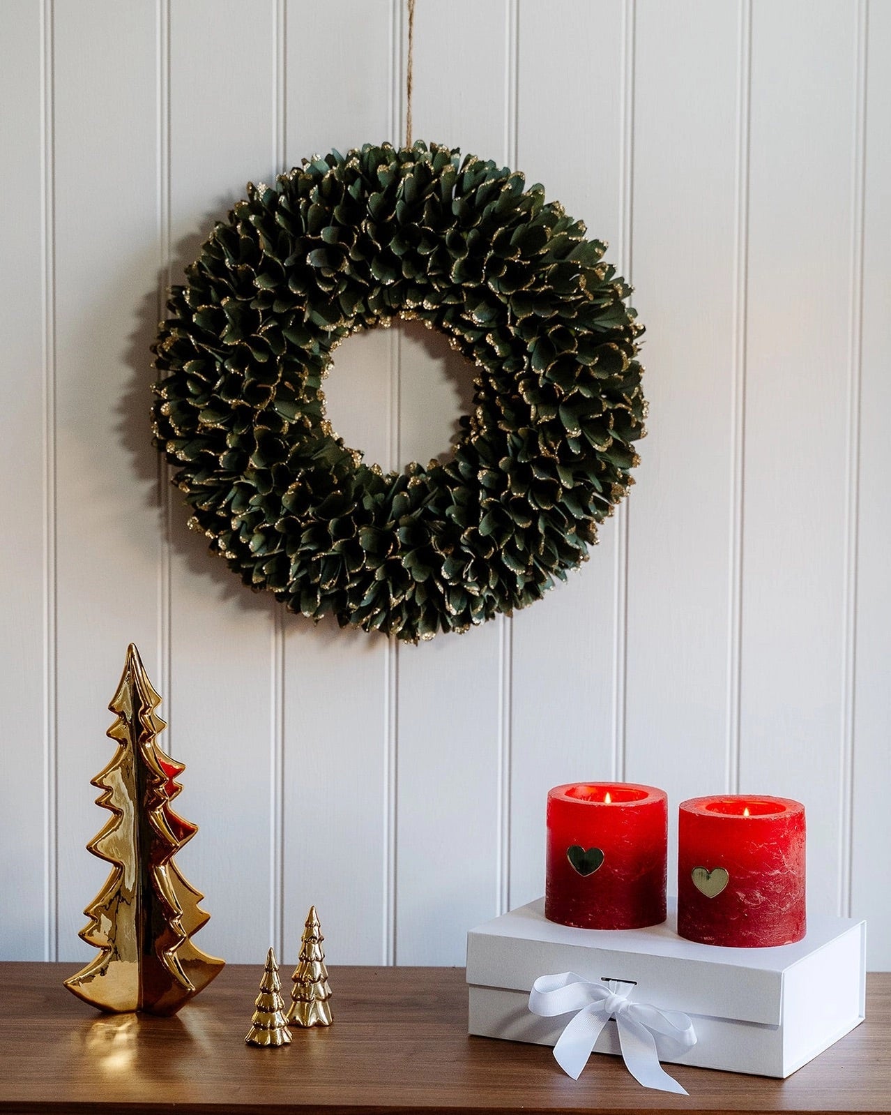 Glinsterende Kerstmis Houten Krans