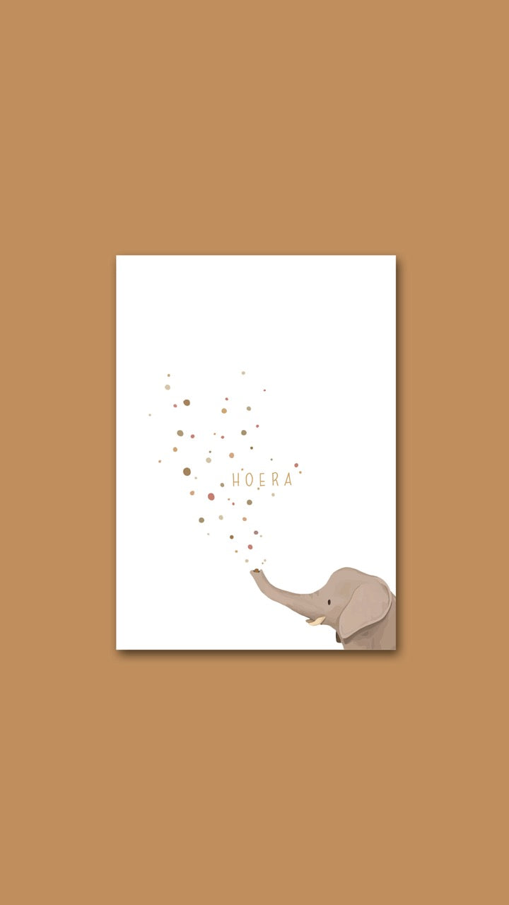 Wenskaart 'Hoera' olifant